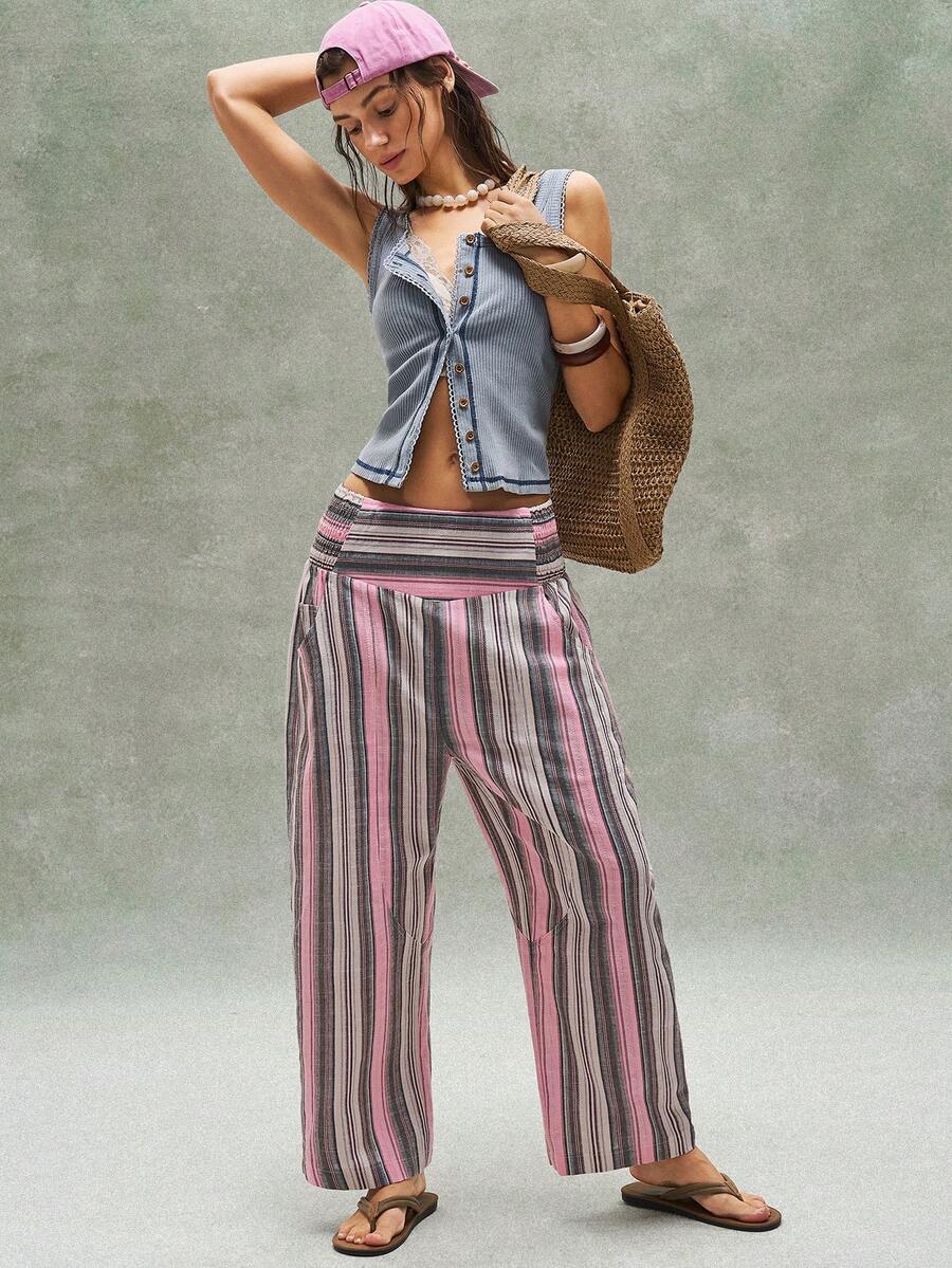 Bohemela Women's Casual Woven Striped Pants - Multicolor - View 1