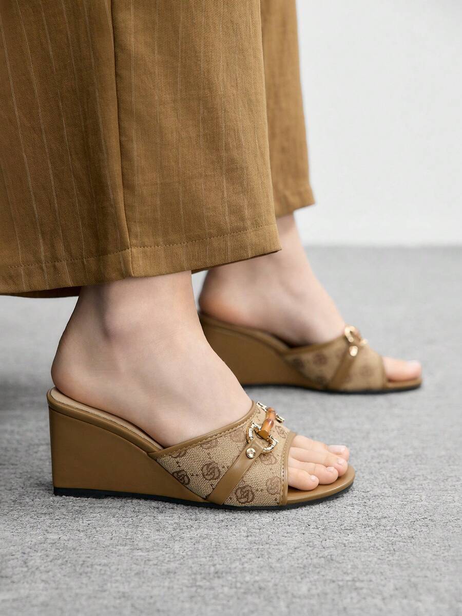 CUCCOO BIZCHIC Women's Rhinestone Embellished Casual Platform Slide Sandals - Brown - View 1