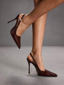 CUCCOO SZL 女士优雅尖头高跟一脚蹬圣诞鞋 - 竹葉青棕色 - 查看 8