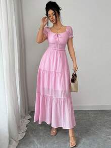 Modelyn Women's Elegant Romantic Vacation Pink Dress - Pink - View 6