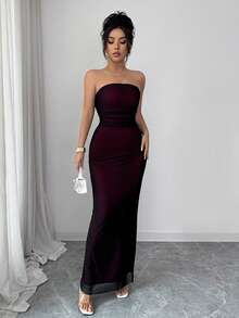 Rafferiza 性感无肩带紧身连衣裙，度假显瘦无肩带连衣裙，时尚显瘦连衣裙 - 紅色 - 查看 6