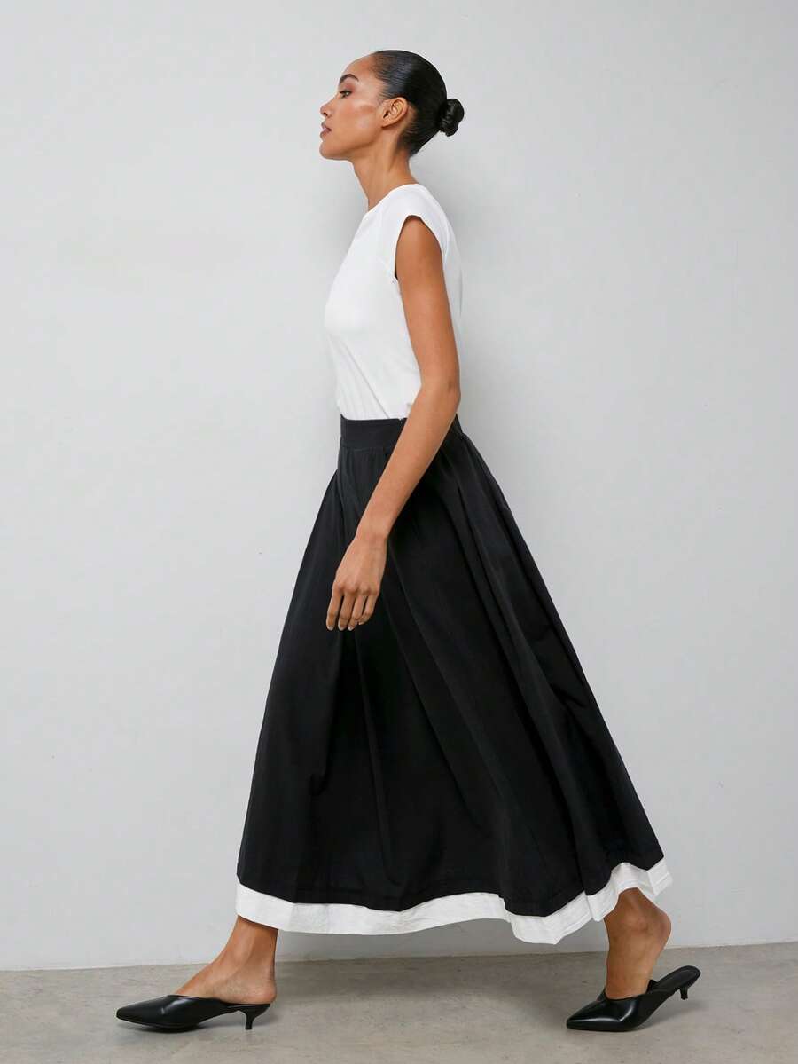 Maija 女士撞色滚边口袋休闲/工作半身裙 - 黑與白 - 查看 1