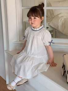 DAZY Baby Girls' White Loose Fit Midi Dress, Sweet Japanese Style Summer Dress - White - View 5