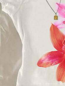 少女休闲舒适时尚简约百搭创意印花短袖露脐上衣，夏季上衣 - 白色 - 查看 3
