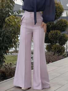 Jeta Ari Elegant High-Waisted Flared Double-Breasted Suit Pants For Women, Chic Urban Style, New Year's Outfit - Baby Pink - View 6