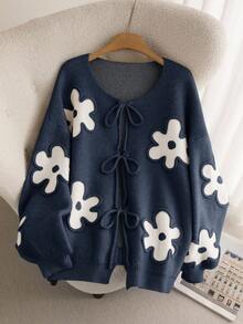 CosyJoli Áo len cardigan dệt kim hình trái tim cỡ lớn cho nữ, áo khoác len thời trang thanh lịch kiểu Pháp thu/đông - Màu xám đen - Xem 1