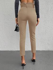 RueChic High Waist Belted Cropped Suit Pants - Beige - View 2