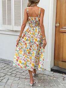 SHEIN LUNE Women's Casual Floral Print Spaghetti Strap Split Hem Vacation Dress Summer Dress Summer Outfits For Women Spring Dress Women Beach Dresses For Women Casual Dresses For Women Vacation Outfits Women Vacation Dresses Floral Dresses For Women Vacation Outfits Women Summer Outfits For Women Maxi Dress Cruise Outfit For Women Sun Dresses For Women Lemon Print Dress Yellow Floral Dress Women Spring Sundress Casual Sundress Summer Midi Dress - Multicolor - View 3