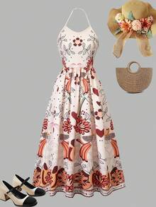 Sparklyn Teen Girls Sleeveless Floral Print Pleated Elegant Dress, Summer - Multicolor - View 9