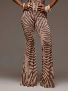 MUSERA 性感动物纹中腰喇叭裤，春夏度假海滩伊比沙岛音乐节派对优雅女神 - 彩色 - 查看 1