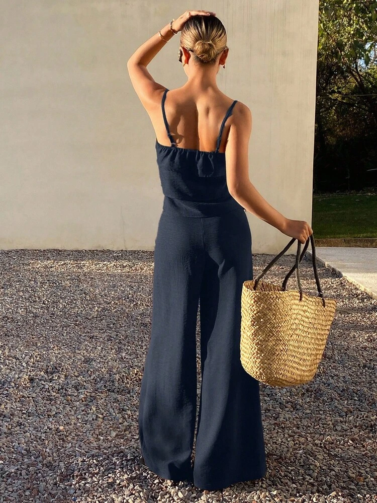 Women's Vacation Solid Color Camisole And Wide Leg Pants 2 Pieces Set