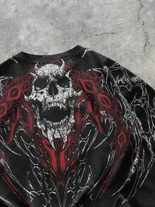 ROMWE MEN Street Life 男士印花短袖T恤，宽松版型 - 黑色 - 查看 3