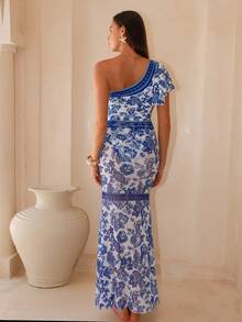 Swim Oasis Retro Print One-Piece Swimsuit With Shoulder Design & Beach Cover-Up, High-End Fashion Hot Seller For Summer - Multicolor - View 3