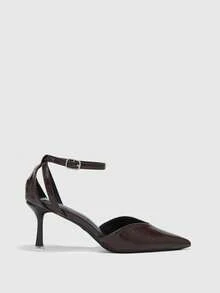 CUCCOO BIZCHIC Sepatu Hak Tinggi Wanita Ujung Lancip Bermotif Gerinda untuk Pesta, Warna Polos, Musim Semi - Coklat - View 2