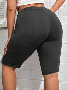 SHEIN Essnce Plus Size Casual Comfortable Multi-Pocket Leggings - Grey - View 2