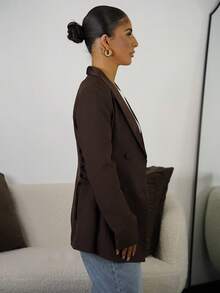 SAYEHFBABY Blazer Wanita Satin Patchwork dengan Tali Pengikat, Jaket Kasual Elegan - Burgundy - View 6