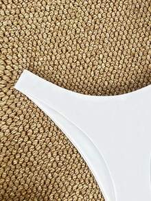 SHEIN Swim Bottom de bikini liso cheeky - Blanco - Ver 3