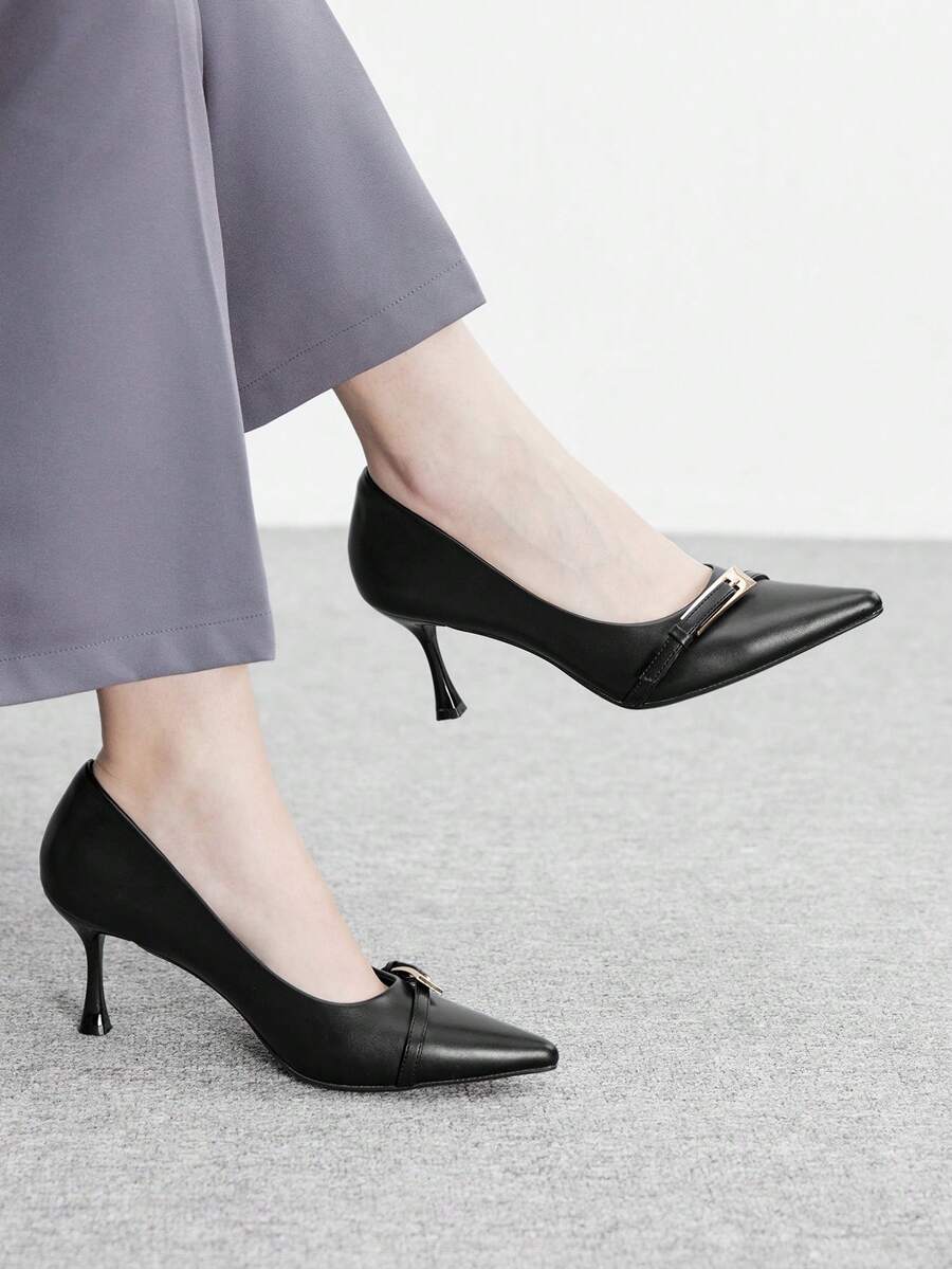 CUCCOO BIZCHIC 女士黑色基本款尖头精致搭扣办公室通勤商务细高跟鞋 - 黑色 - 查看 1