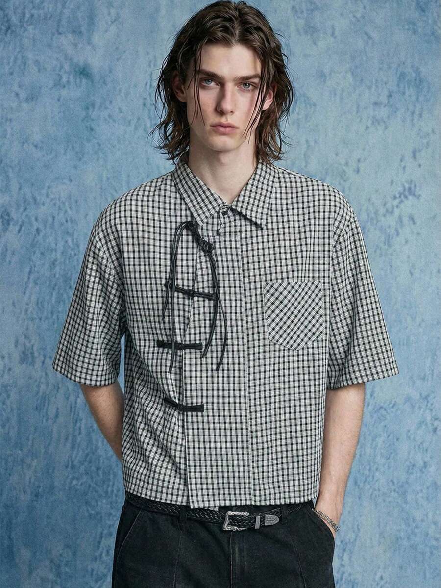 ROMWE MEN Street Life 男士中式翻领Polo衫 - 黑色 - 查看 1