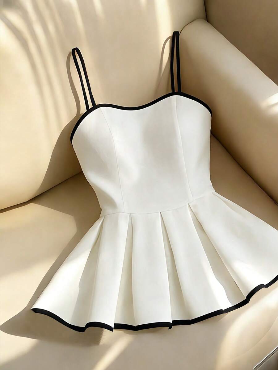 Franclia Women's Elegant Black And White Color-Blocked Camisole Top,Strapless Babydoll Peplum Cami, Bustier For Summer Holiday Dining Vacation Wear - White - View 1