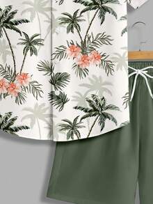 VIVINTIMO Men's Vacation Style Palm Leaf & Floral Print Shirt Set - Multicolor - View 7