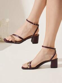 CUCCOO CHICEST Giày sandal cao gót dành cho nữ đi làm - Màu Đỏ Sâu - Xem 3