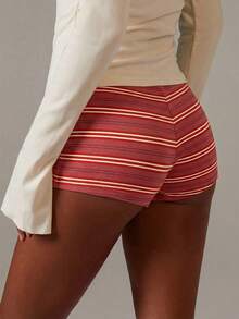 Athîral Women's Stripe Jersey Hotpant Shorts - Red - View 2