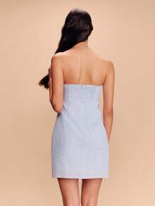 lacRébo Strapless Blue Gingham Mini Dress With Lace Detail Spring Summer Vacation French Style Parisian Style Resort Outfit Holiday Dress Going Out - Blue - View 2
