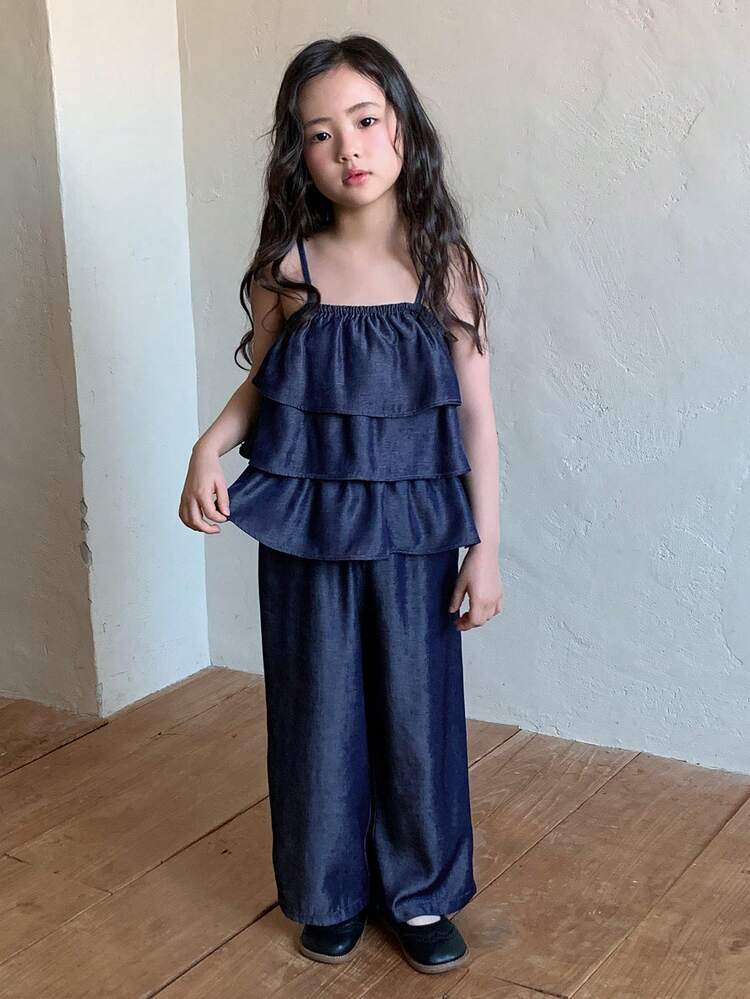 2pcs/Set Young Girls Summer Versatile Camisole Top And Casual Pants Outfit