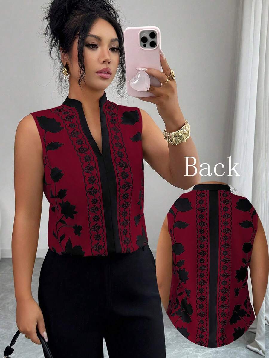 SHEIN Elenzya Áo không tay cổ chữ V dành cho nữ, họa tiết hoa in chìm. - Nhiều màu - Xem 1