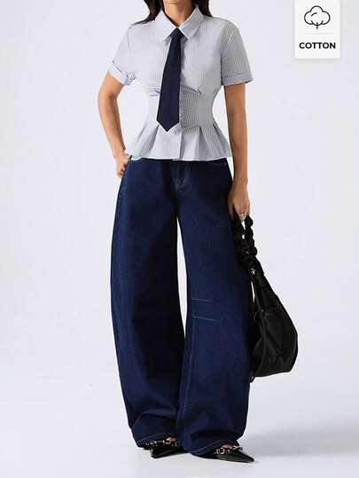 LYSMO 2026 New Arrive Minimalism Spring/Summer Women's Fashionable Striped Tie Collar Blouse,Stylish Women's Blouses/Casual Blouses For Women,Striped/Casual