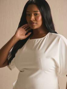 MUSERA Plus Size Cinched Waist Short Sleeve Top Spring Summer Elegant Cute Vacation Casual Everyday Sunlight Social Holiday Office Work Mothers Day Luxury - White - View 2