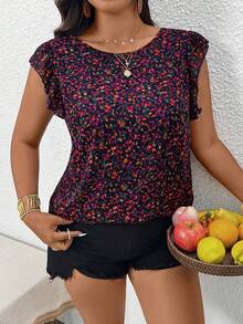SHEIN Frenchy Blusa de moda versátil con diseño de manga corta, estampado y lazo en la espalda para mujer de talla grande - Multicolor - Ver 2
