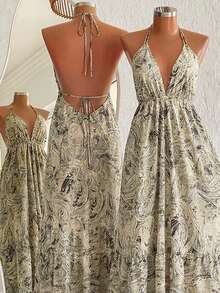 Franclia Women's Vacation Style Printed Open Back Tie Strap Dress - Multicolor - View 2