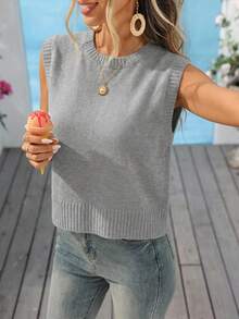 Women's Backless Tie-Up Floral Mesh Knit Vest - Grey - View 1