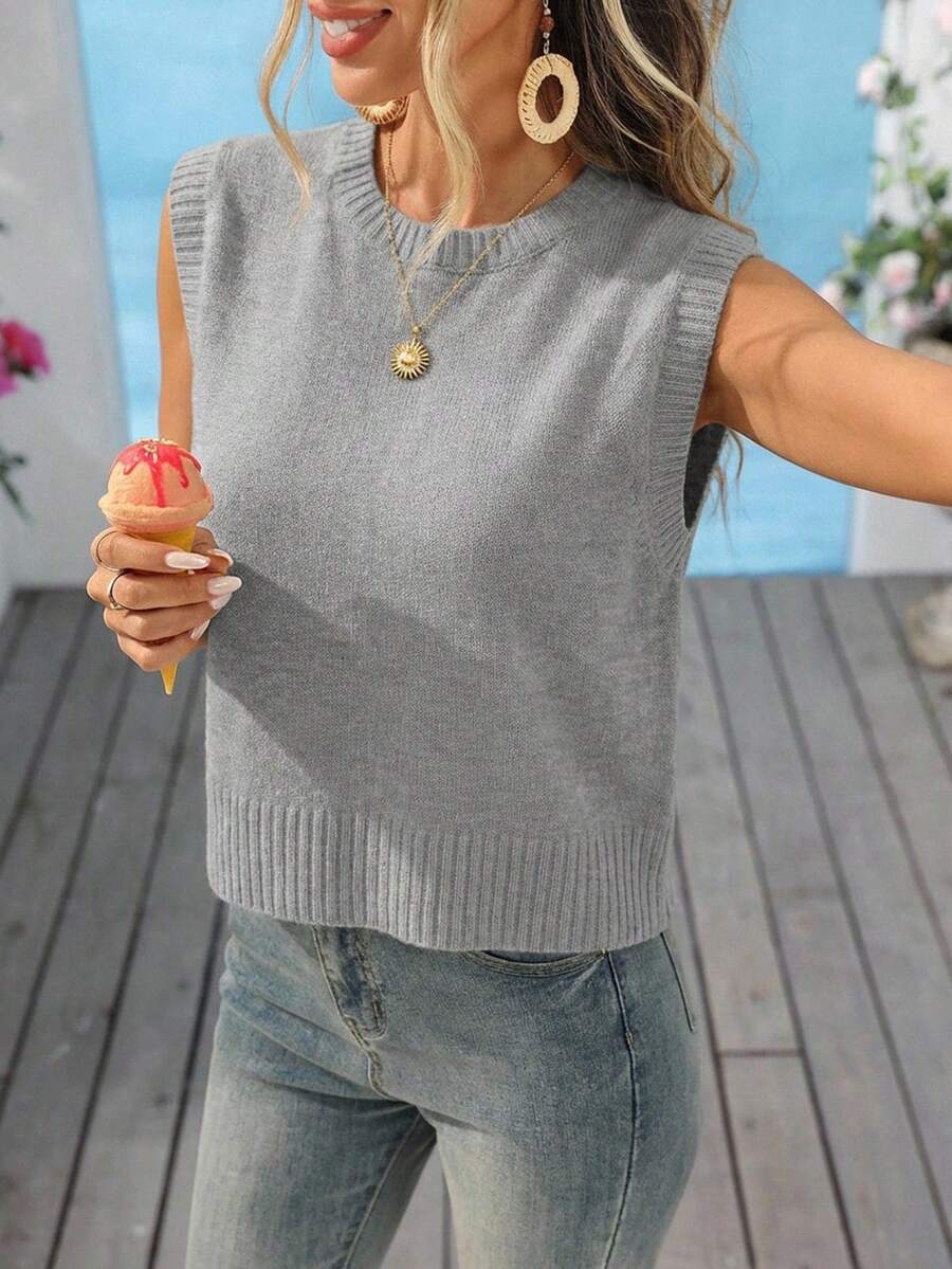 Women's Backless Tie-Up Floral Mesh Knit Vest - Grey - View 1