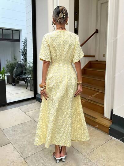 Siren Gaze Women's Elegant Jacquard Waist-Cinched Long Dress, Summer