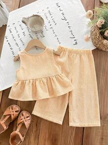 LMoss Kids 2pcs Baby Girl Casual Cute Summer Striped Sleeveless Top And Elastic Waist Pants Set - Multicolor - View 2