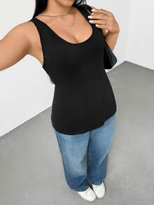 SHEIN Essnce 大码女装春夏时尚休闲舒适基础款日常百搭修身高弹黑色长款背心3件装，女士夏季穿搭，曲线上衣，外出上衣，欧洲夏季，简约风格 - 彩色 - 查看 4