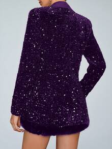 Aveloria Modichic Chaqueta blazer con diseño estiloso de tela de lentejuelas sueltas y parches - Morado - Ver 2
