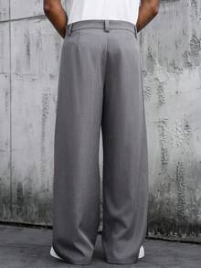 SLATEMANN 男士休闲日常工作宽松纯色阔腿裤 - 灰色 - 查看 2