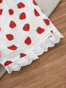 Cozy Pixies Baby Girl Strawberry Pattern Ruffle Trim Sleeveless Top And Elastic Waist Pants 2 Pieces Set - Multicolor - View 6