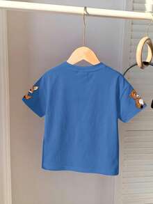 SHEIN Camiseta de manga curta, gola redonda, estilo casual minimalista clássico, com estampa de leão e urso de pelúcia, confortável e folgada, adequada para primavera e verão - Multicolorido - Visão 2