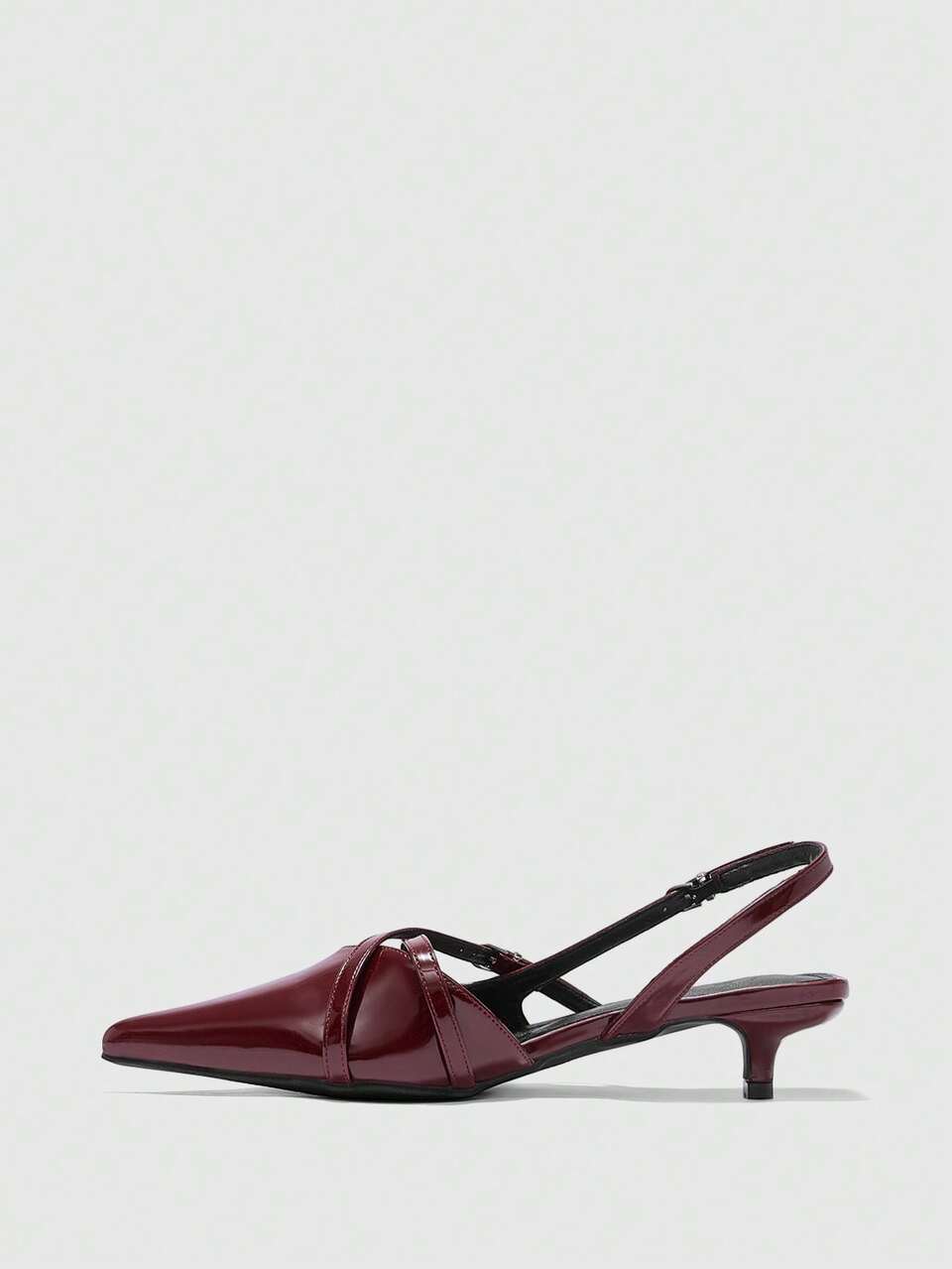 CUCCOO BIZCHIC Women Shoes Outdoor Pointed Burgundy Buckle Decorative Pu Fabric Stylish Simple Party Banquet High Heel Single Shoes Summer