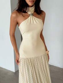 Aloruh 女士优雅性感网纱印花连衣裙 - 橘色 - 查看 2