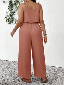 SHEIN Frenchy Plus Size Casual Vacation Textured Solid Color Jumpsuit - Dusty Pink - View 2