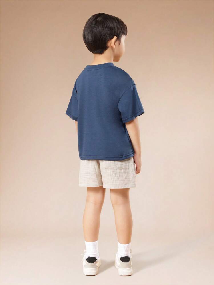 Navy T-Shirt And Beige Shorts Set