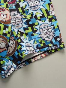 Rick and Morty X SHEIN 3条装男士卡通人物字母印花弹力腰带舒适平角内裤 - 黑與白 - 查看 3