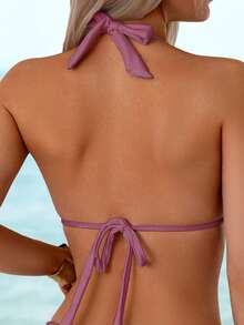 Swim Vcay Swimsuits For Woman Summer Beach Mono Bikini Set Tie Backless Halter Wireless Bra & Tie Side Bottom 2 Pieces Bikini - Lilac Purple - View 3