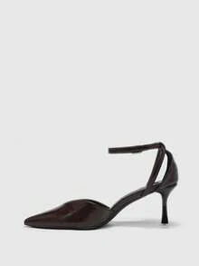 CUCCOO BIZCHIC Sepatu Hak Tinggi Wanita Ujung Lancip Bermotif Gerinda untuk Pesta, Warna Polos, Musim Semi - Coklat - View 10